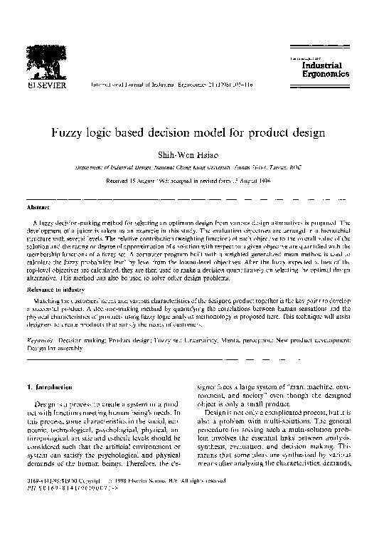 (PDF) Fuzzy logic based decision model for product design