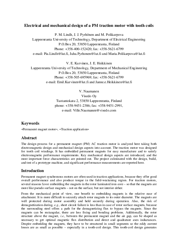 (PDF) Electrical and mechanical design of a PM traction motor with ...