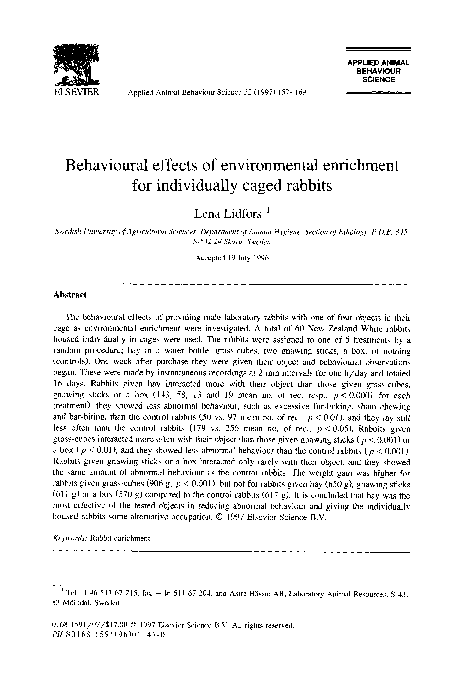 (PDF) Behavioural effects of environmental enrichment for individually ...