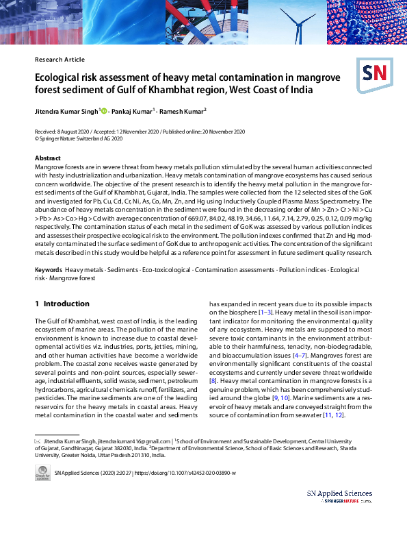 (PDF) Ecological risk assessment of heavy metal contamination in ...