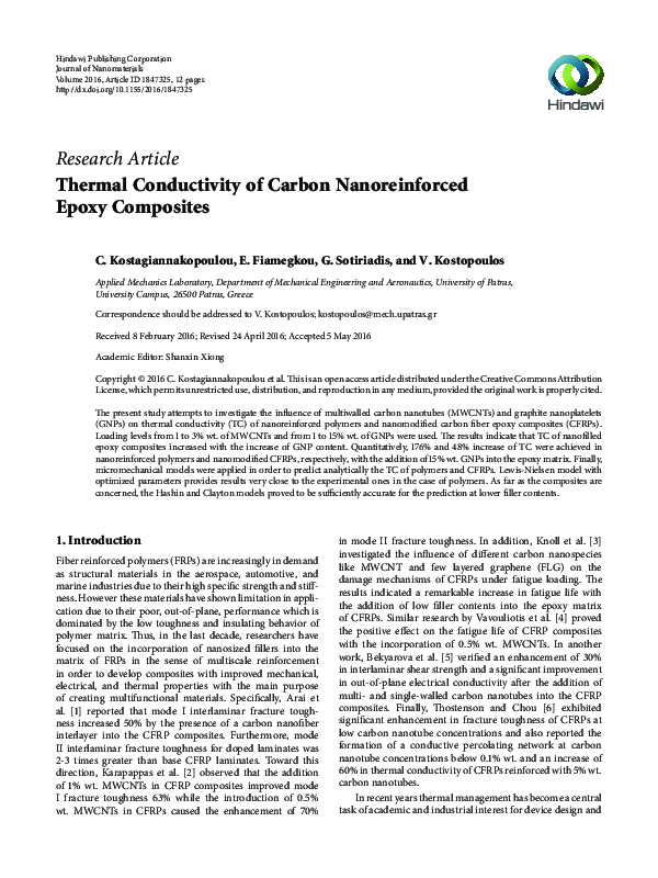 (PDF) Thermal Conductivity of Carbon Nanoreinforced Epoxy Composites
