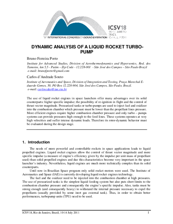 (PDF) Dynamic Analysis of a Liquid Rocket Turbo-Pump