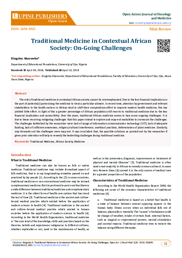 (PDF) Traditional Medicine in Contextual African Society: On-Going ...