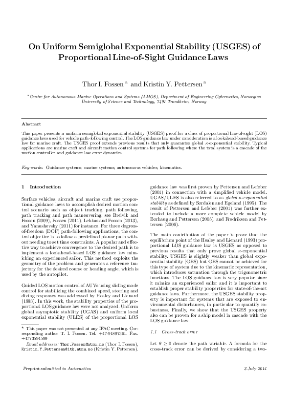 (PDF) On uniform semiglobal exponential stability (USGES) of ...
