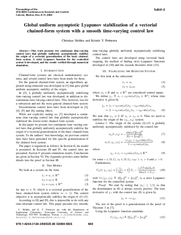 (PDF) Global uniform asymptotic Lyapunov stabilization of a vectorial ...