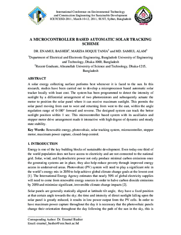 (PDF) A Microcontroller Based Automatic Solar Tracking Scheme