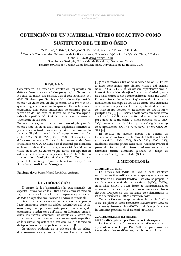 (PDF) Obtención De Un Material Vítreo Bioactivo Como Sustituto Del ...