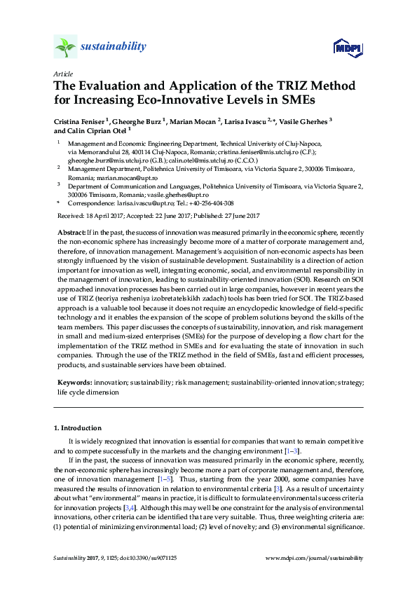 (PDF) TRIZ Method for Eco-Innovation in SMEs