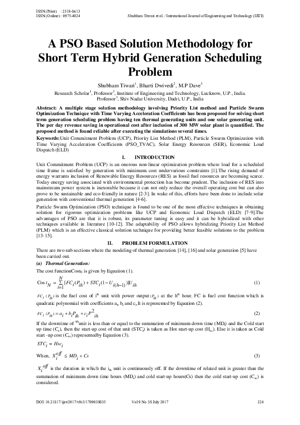 (PDF) A PSO Based Solution Methodology for Short Term Hybrid Generation ...