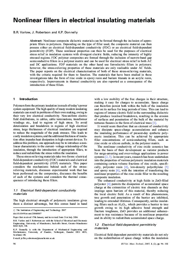 (PDF) Nonlinear fillers in electrical insulating materials