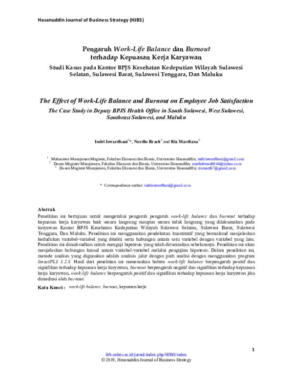 (PDF) The Effect of Work-Life Balance and Burnout on Employee Job ...