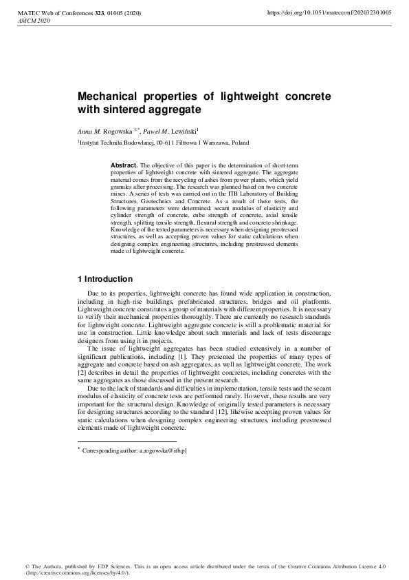(PDF) Mechanical properties of lightweight concrete with sintered aggregate