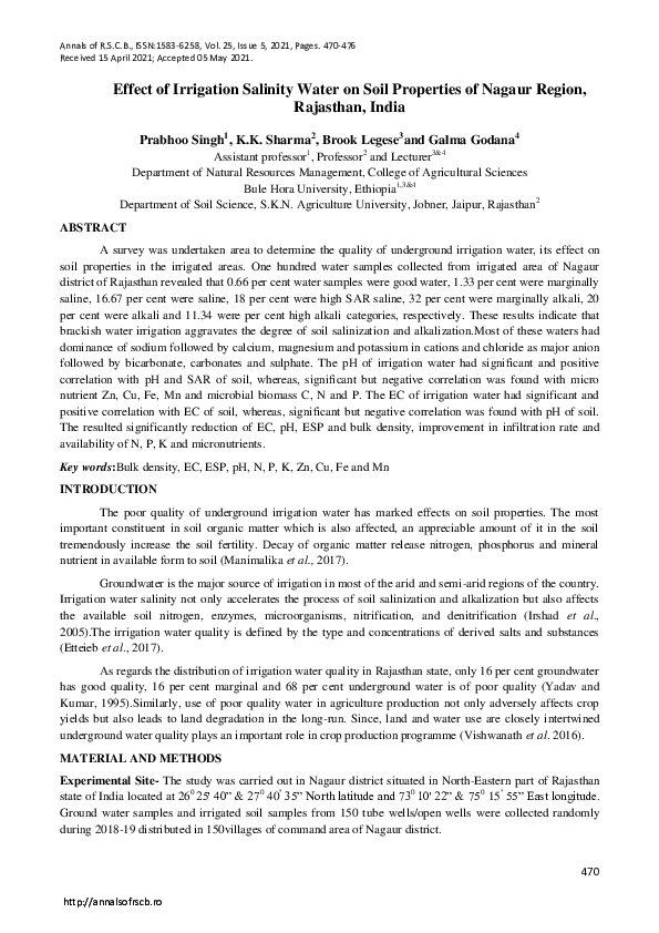 (PDF) Effect of Irrigation Salinity Water on Soil Properties of Nagaur ...