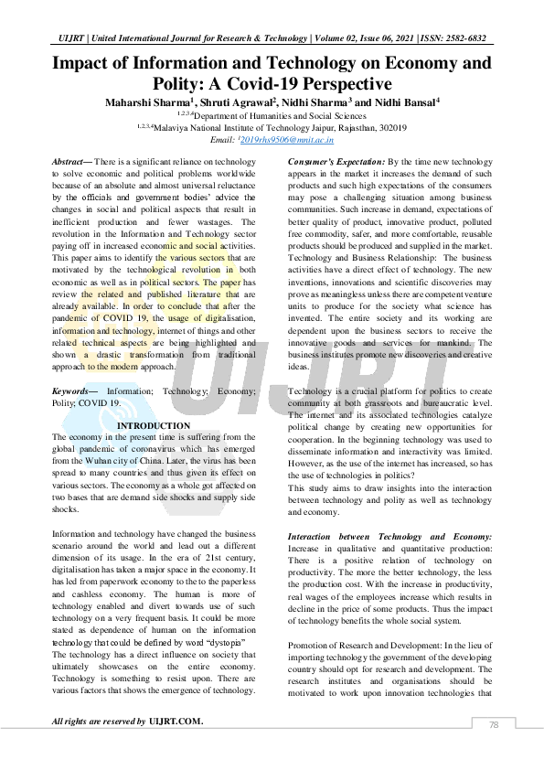 (PDF) Impact of Information and Technology on Economy and Polity: A ...