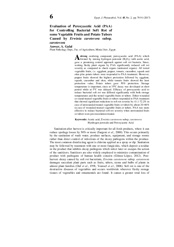 (PDF) Evaluation of Peroxyacetic Acid (PAA) for Controlling Bacterial ...