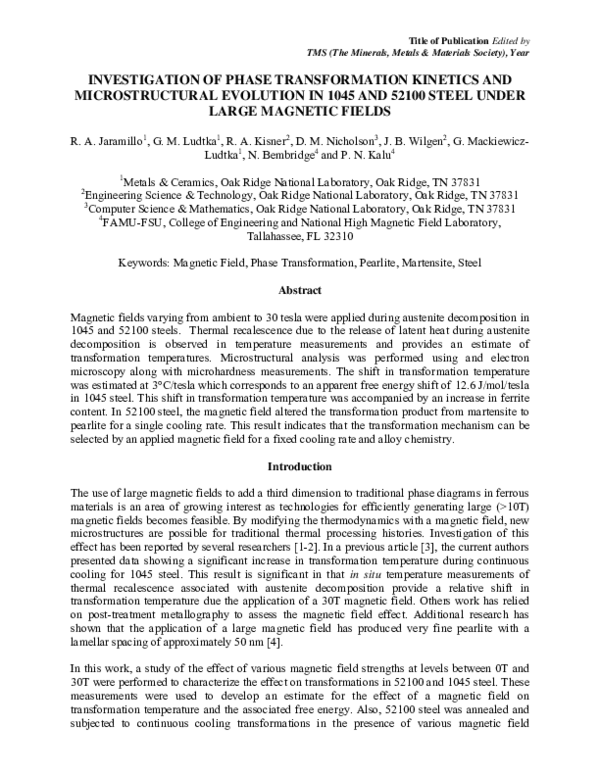 (PDF) Investigation of Phase transformaton Kinetics and Microstructural ...