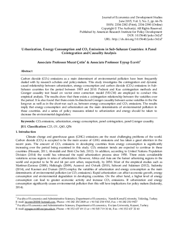 (PDF) Urbanization, Energy Consumption and CO2 Emissions in Sub-Saharan ...