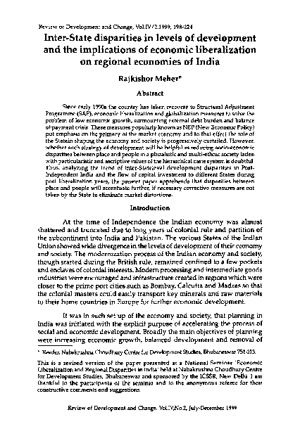 (PDF) Inter-State disparities in levels of development and the ...