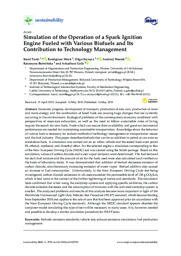 (PDF) Simulation of the Operation of a Spark Ignition Engine Fueled ...
