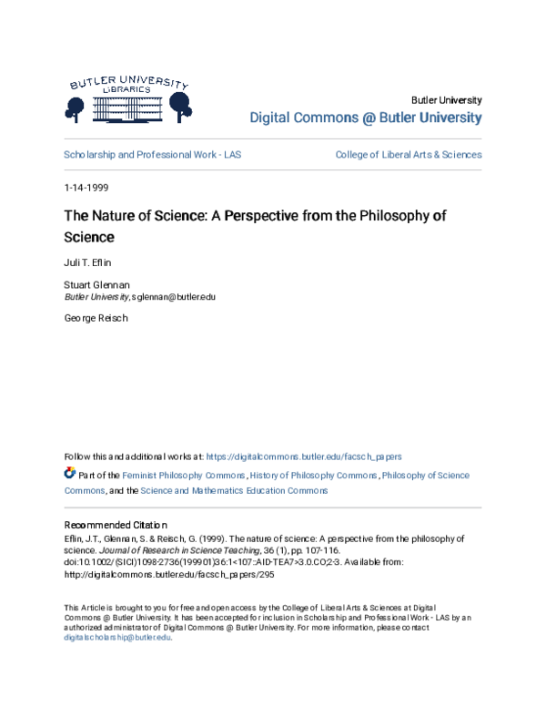 (PDF) The nature of science: A perspective from the philosophy of science