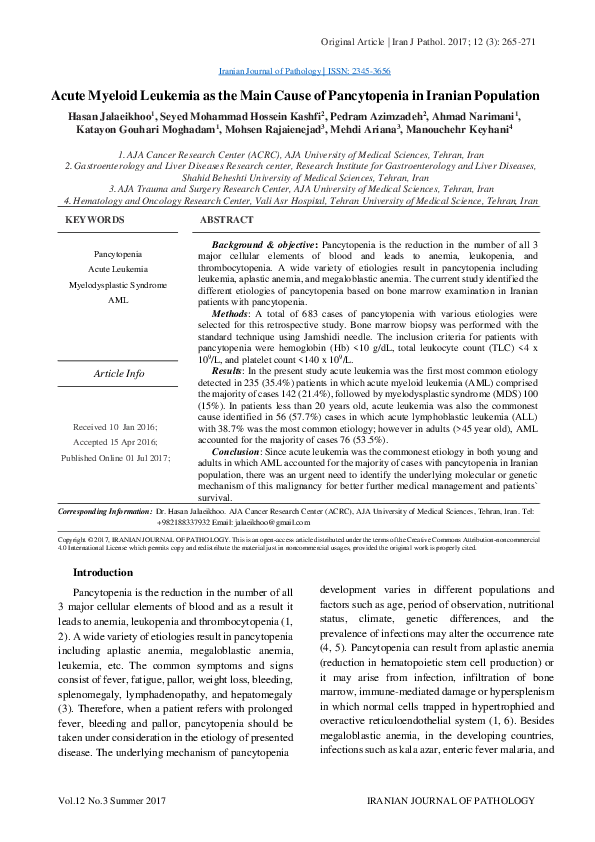 (PDF) Acute Myeloid Leukemia as the Main Cause of Pancytopenia in ...