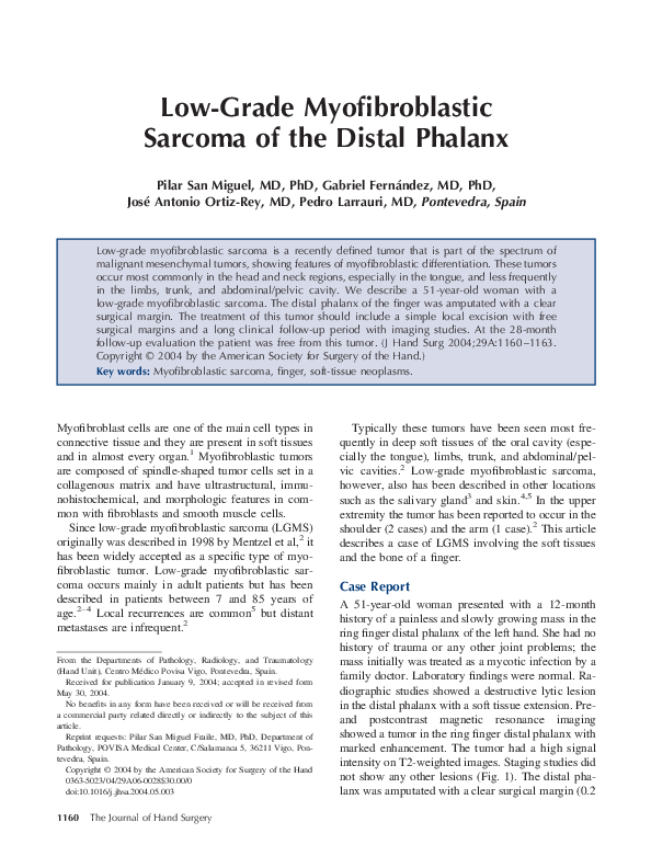(PDF) Low-grade myofibroblastic sarcoma of the distal phalanx