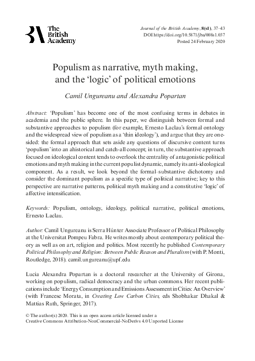 (PDF) Populism as narrative, myth making, and the 'logic' of politic ...