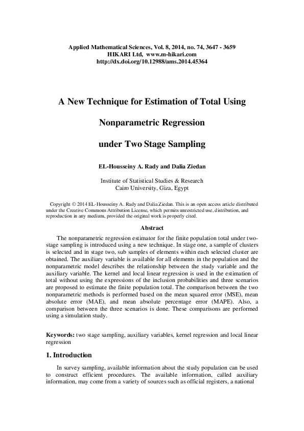 (PDF) A new technique for estimation of total using nonparametric ...