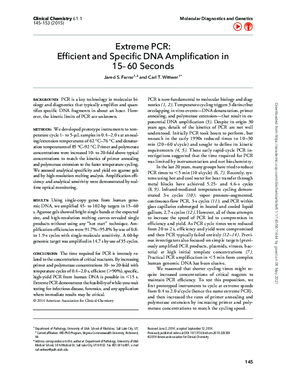 (PDF) Extreme PCR: Efficient and Specific DNA Amplification in 15-60 ...