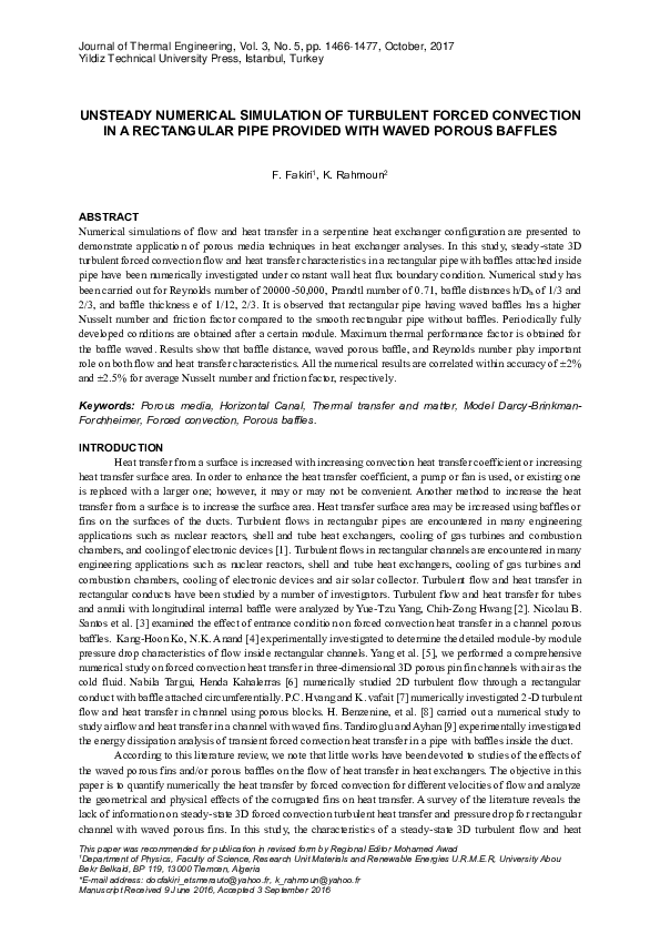 (PDF) Unsteady Numerical Simulation of Turbulent Forced Convection in a ...
