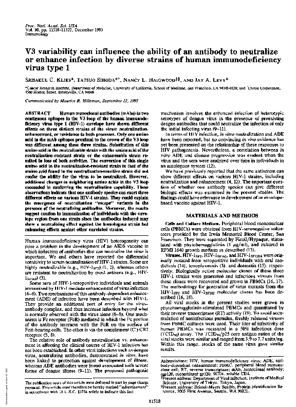 (PDF) V3 variability can influence the ability of an antibody to ...
