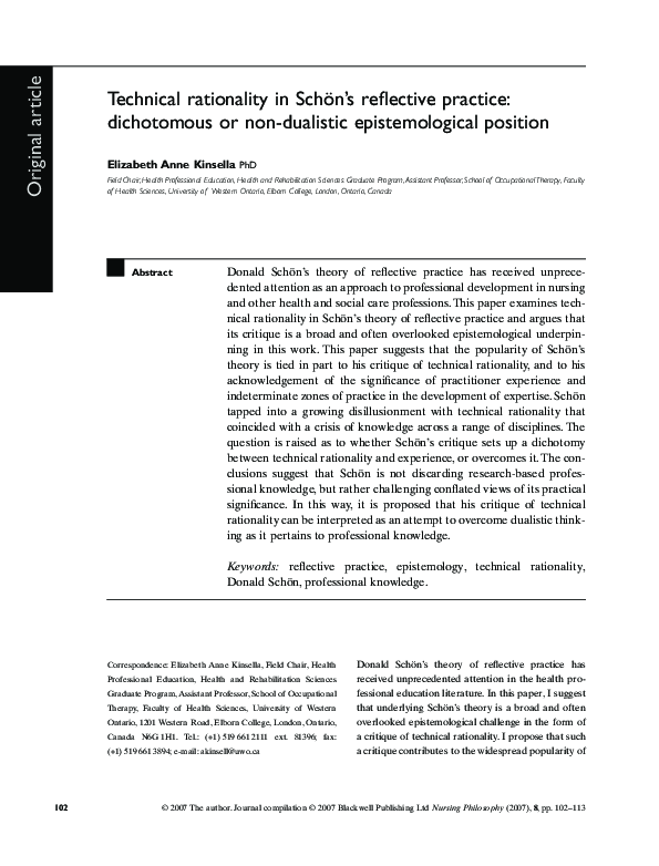 (PDF) Technical rationality in Sch n?s reflective practice: dichotomous ...