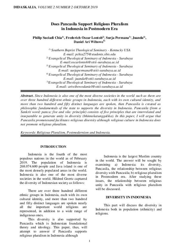 (PDF) Does Pancasila Support Religious Pluralism in Indonesia in ...