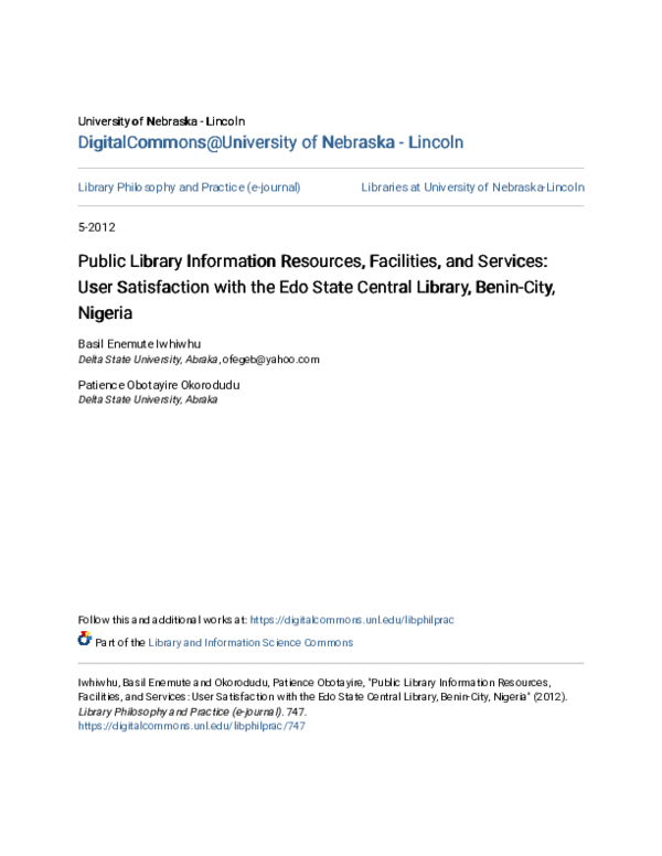 (PDF) Public Library Information Resources, Facilities, and Services ...