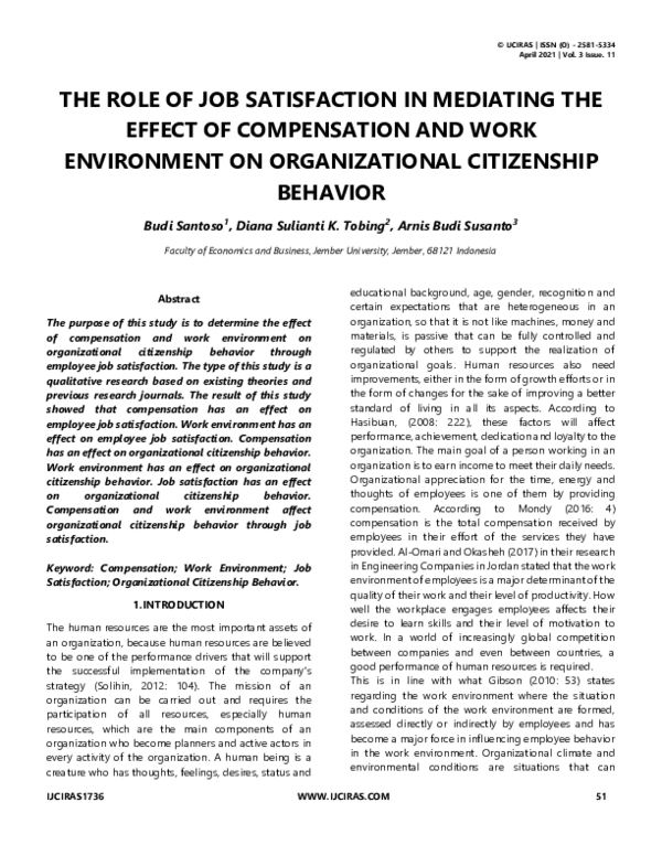(PDF) THE ROLE OF JOB SATISFACTION IN MEDIATING THE EFFECT OF ...