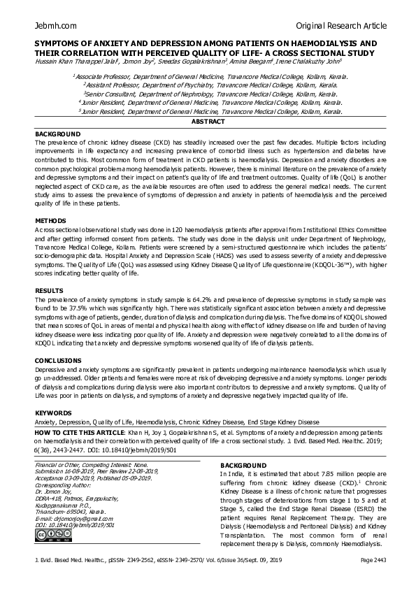 (PDF) Symptoms of Anxiety and Depression Among Patients on ...
