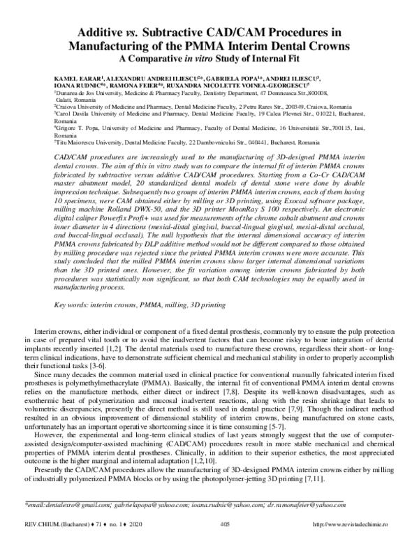 (PDF) Additive vs. Subtractive CAD/CAM Procedures in Manufacturing of ...