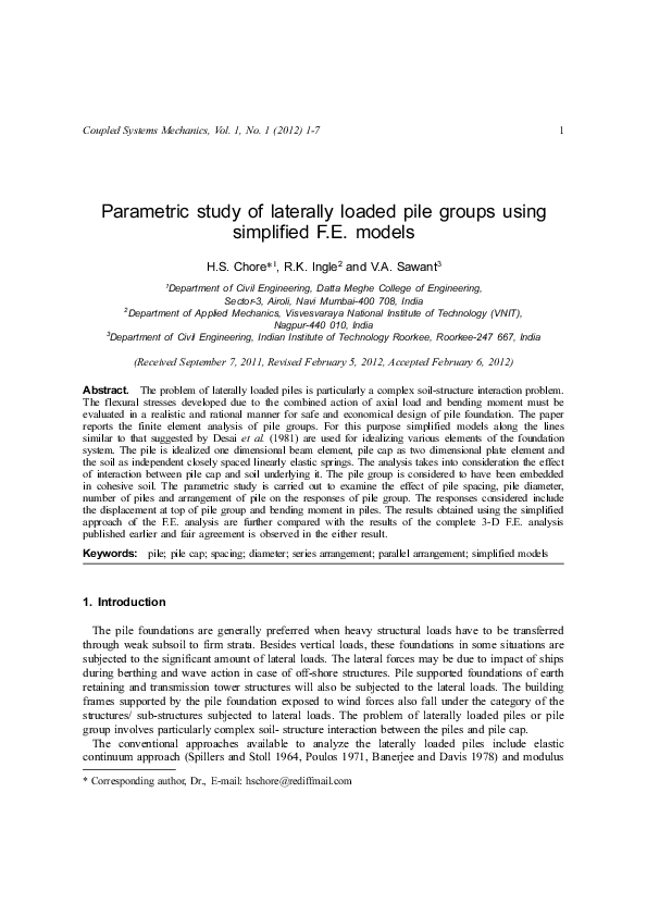 (PDF) Parametric study of laterally loaded pile groups using simplified ...