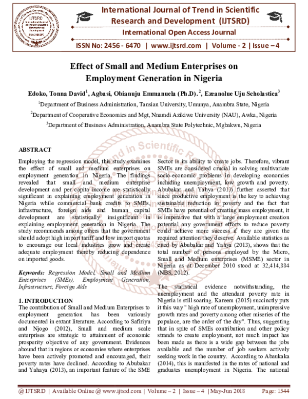 (PDF) Effect of Small and Medium Enterprises on Employment Generation ...