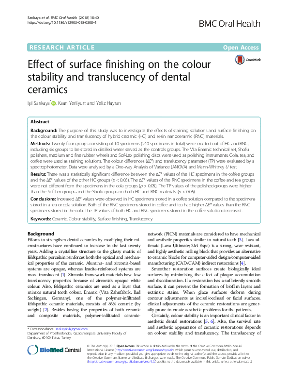 (PDF) Effect of surface finishing on the colour stability and ...