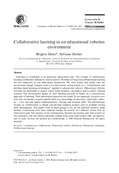 (PDF) Collaborative learning in an educational robotics environment