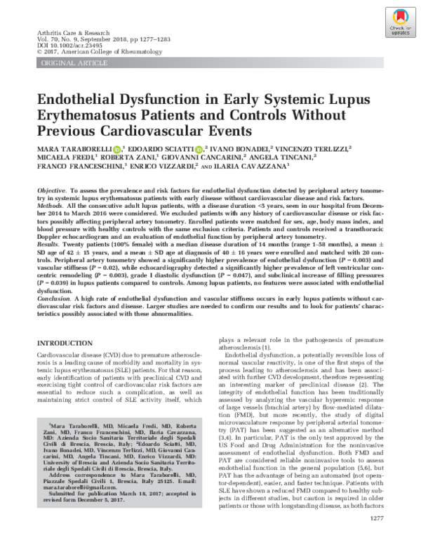 (PDF) Endothelial dysfunction in early systemic lupus erythematosus ...