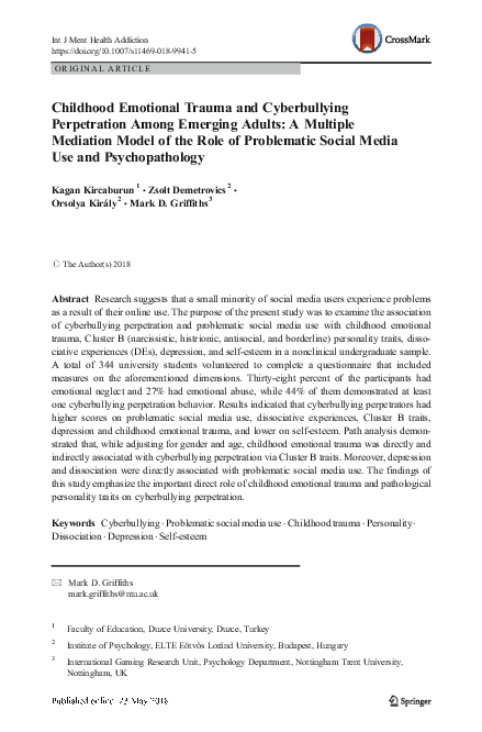 (PDF) Childhood Emotional Trauma and Cyberbullying Perpetration Among ...