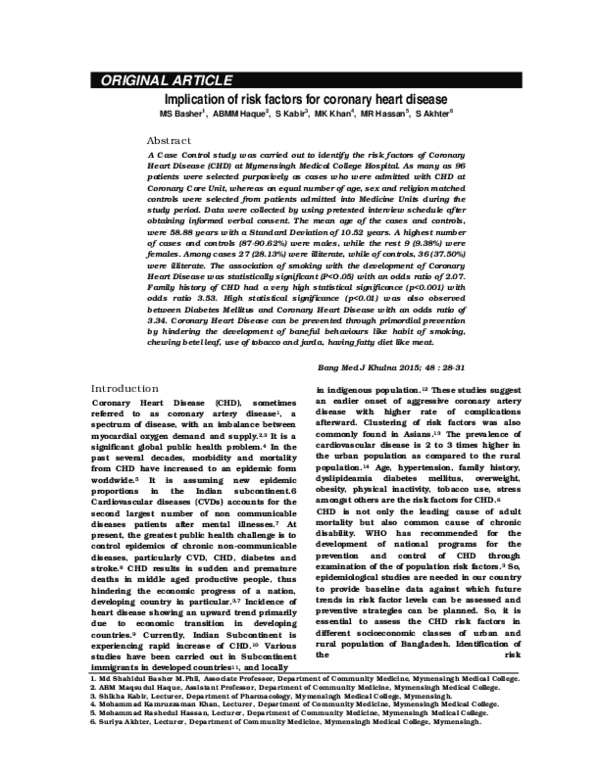(PDF) Implication of risk factors for coronary heart disease