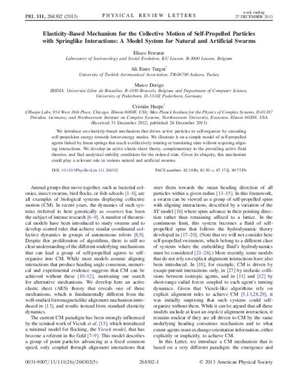 (PDF) Elasticity-Based Mechanism for the Collective Motion of Self ...