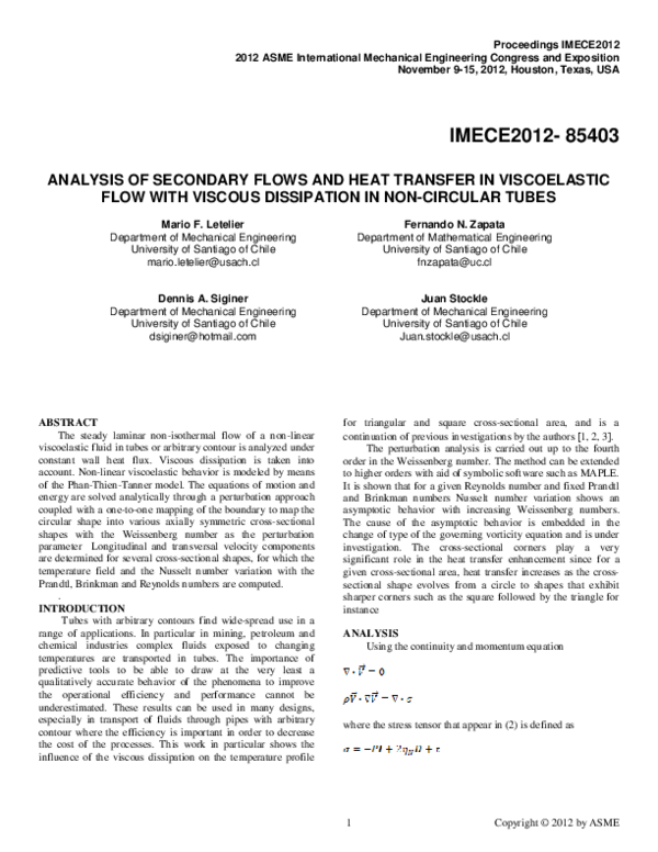 (PDF) Analysis of Secondary Flows and Heat Transfer in Viscoelastic ...