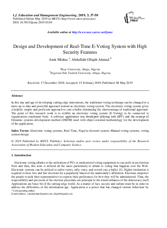 (PDF) Design and Development of Real-Time E-Voting System with High ...
