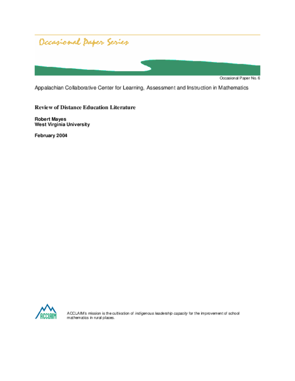 (PDF) Review of Distance Education Literature. Occasional Paper No. 6