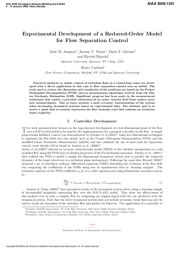 (PDF) Experimental Development of a Reduced Order Model for Flow ...