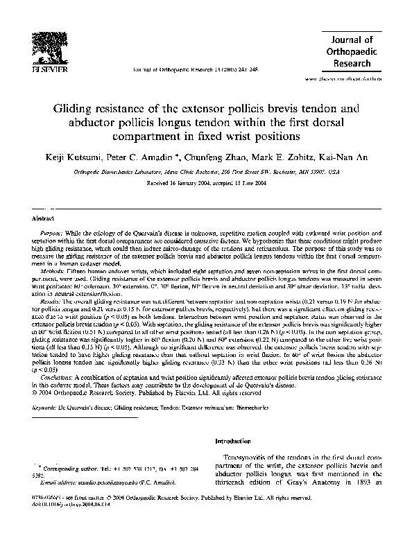 (PDF) Gliding resistance of the extensor pollicis brevis tendon and ...